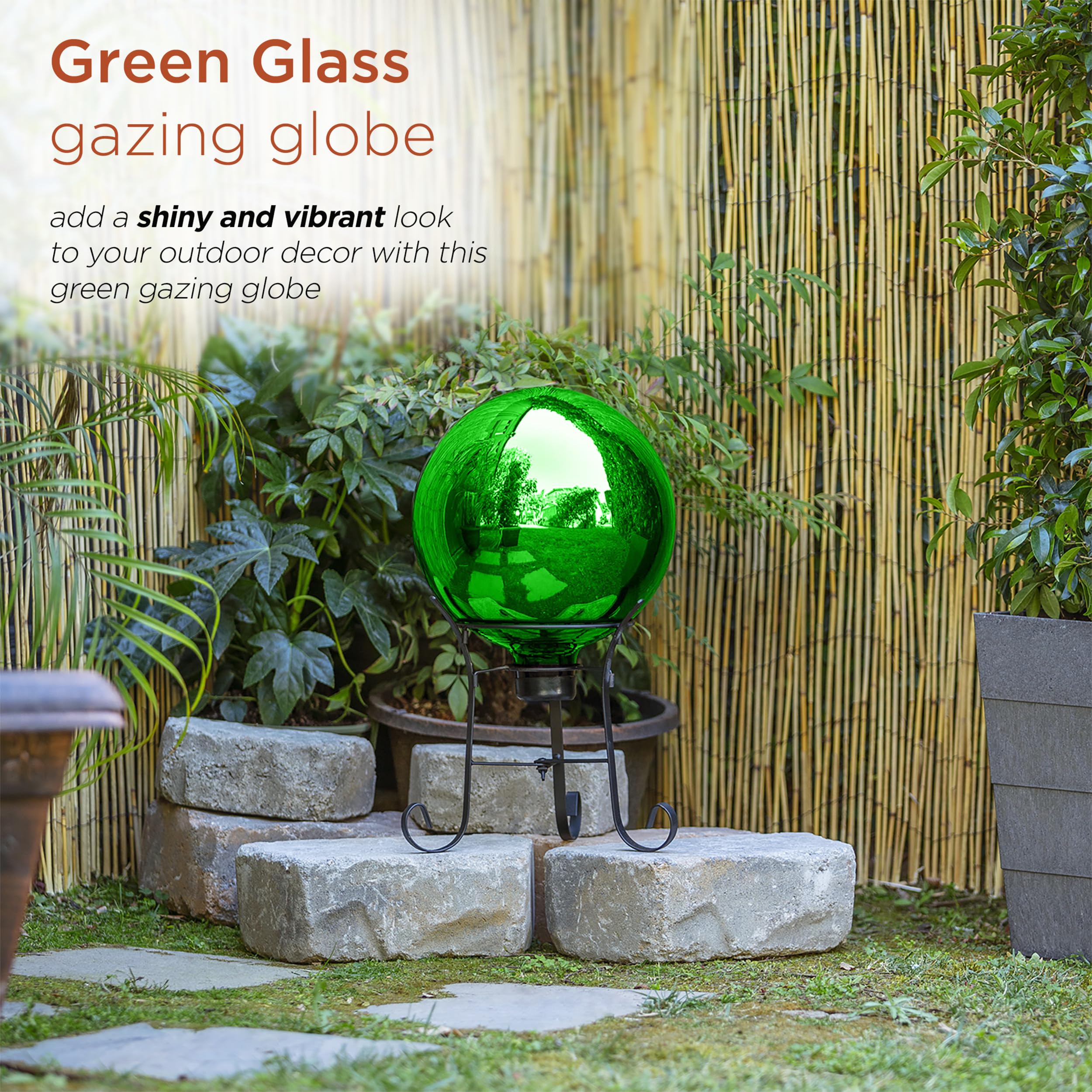 Alpine Corporation | 10" Indoor/Outdoor Glass Gazing Globe — Festive Garden & Yard Décor Accent — Blue