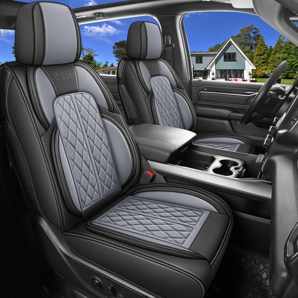Car Seat Cover Custom Fit for Ford F150 2009-2026 Faux Leather Seat Cover Set Compatible with Regular Cab Super Cab Super Crew Pickup Truck Cushions (Black, Front Seat)