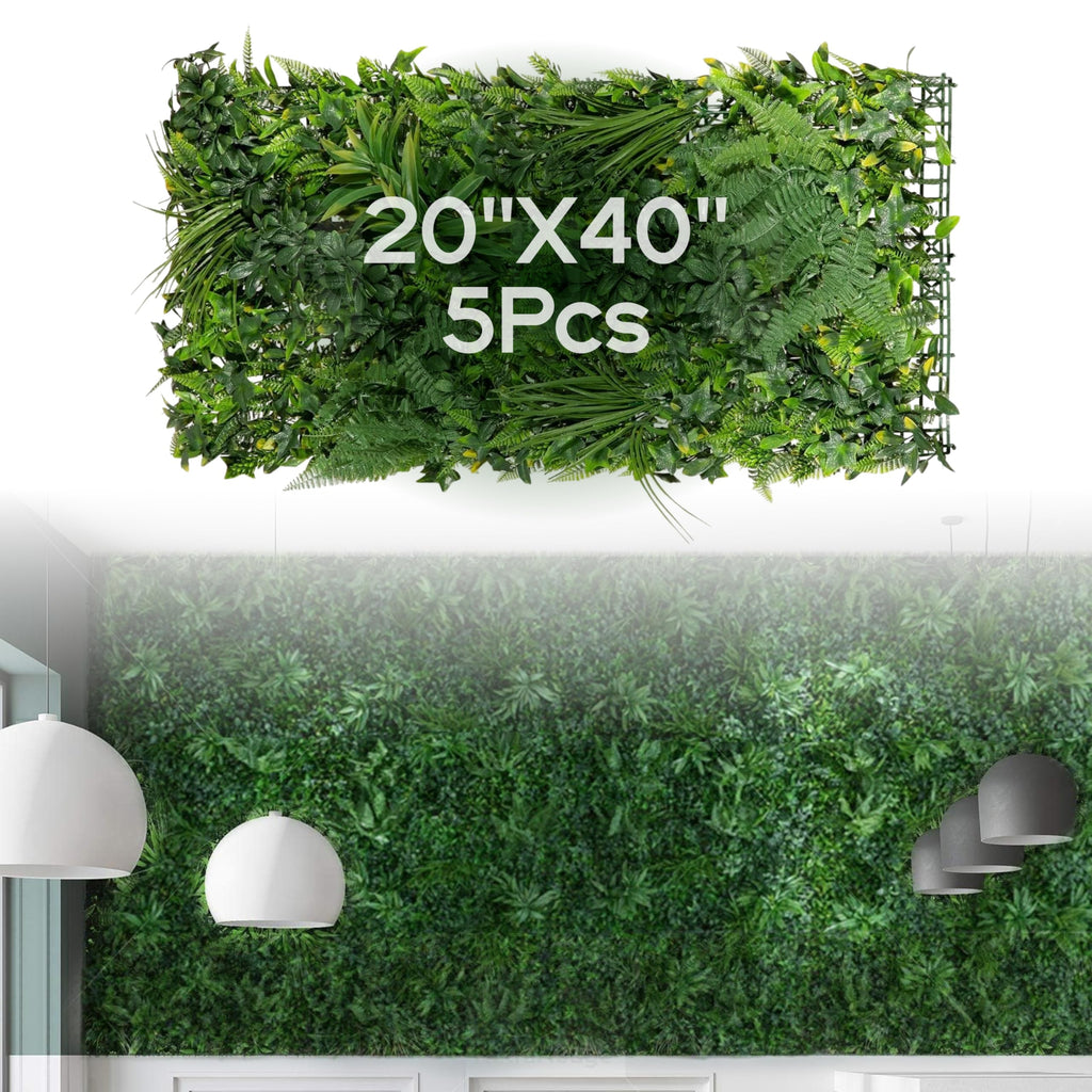 NatraHedge 20''X40'' Artificial Kauai Living Wall Grass Wall Decor, 5Pcs (28SqFt) Hedge Leaf Grass Panels for Indoor, Outdoor, Garden and Balcony Privacy Fence Screen