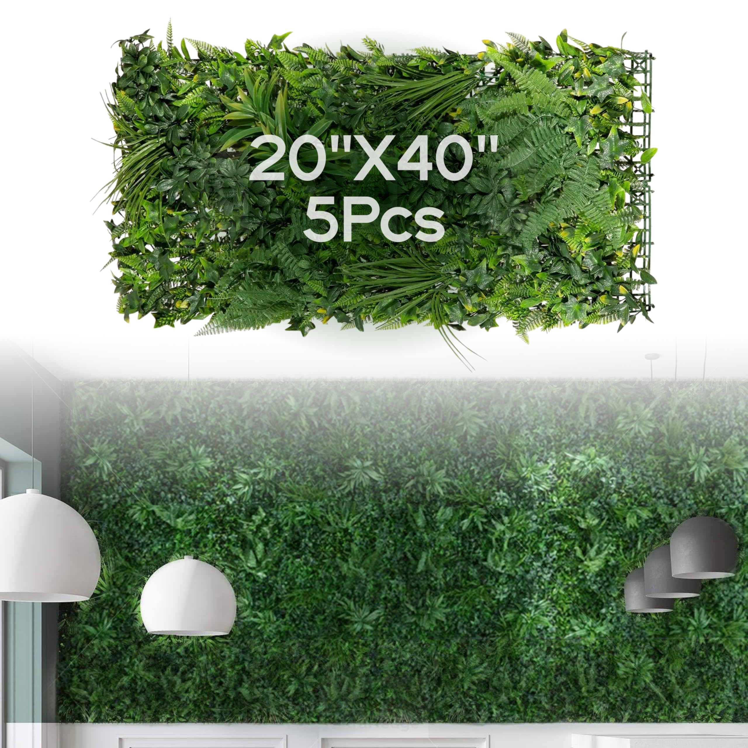 NatraHedge 20''X40'' Artificial Kauai Living Wall Grass Wall Decor, 5Pcs (28SqFt) Hedge Leaf Grass Panels for Indoor, Outdoor, Garden and Balcony Privacy Fence Screen