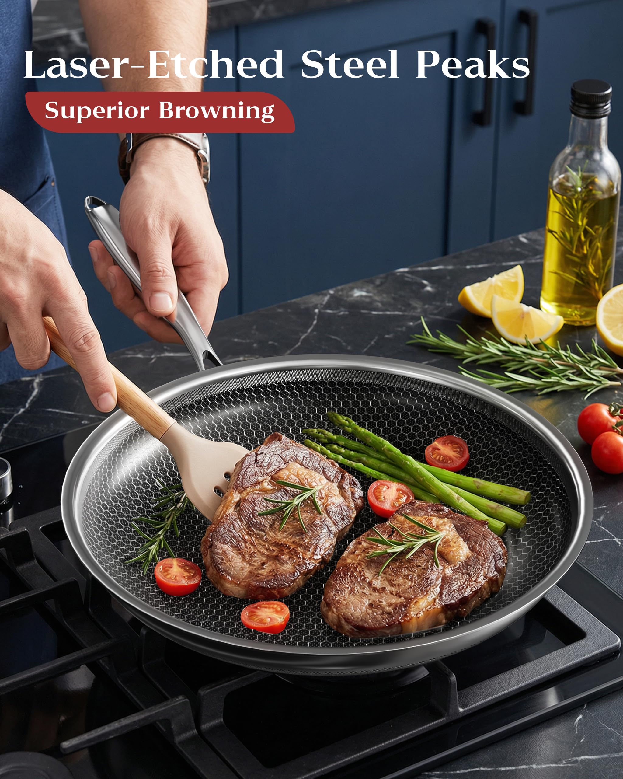 Nonstick Frying Pan with Lid 7-Inch, Durable Stainless Steel Skillet, Induction & Oven Safe 500°F, PFOA-Free Scratch-Proof, Dishwasher Safe, Stay-Cool Handle, Silver Kitchen Cookware