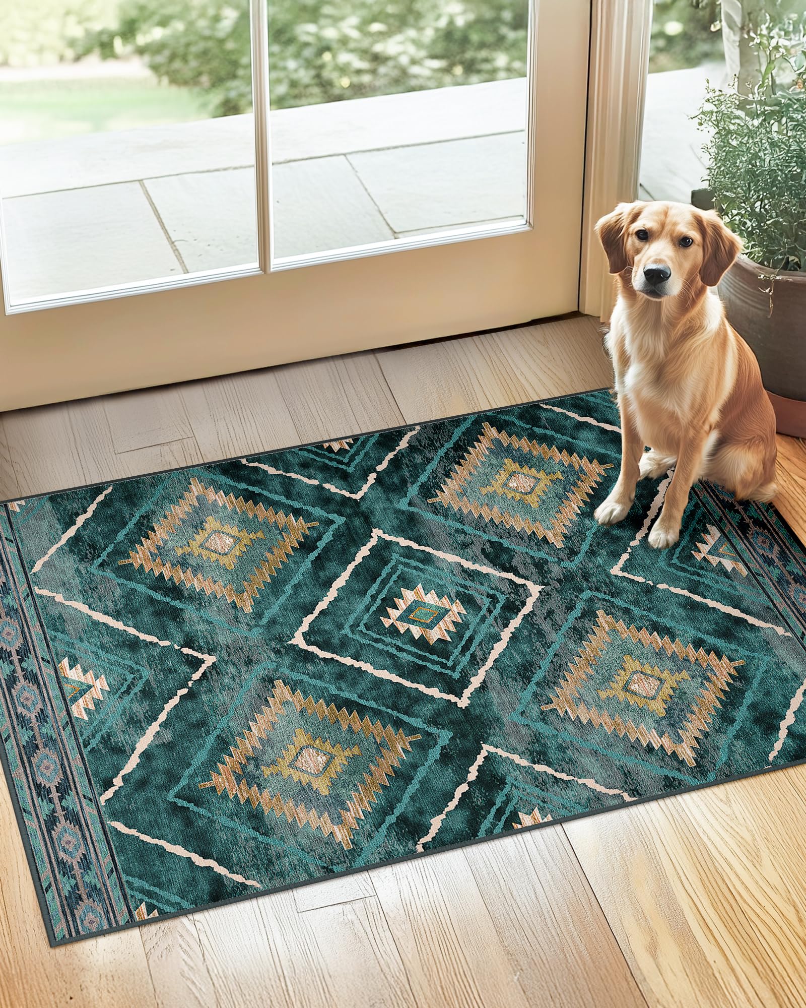 BESTSWEETIE Area Rug 2x3 Rug Machine Washable Non-Slip Low Pile Print Pattern Western Rug for Living Room Bedroom Entryway Tribal Series-Abstract/Cowhide