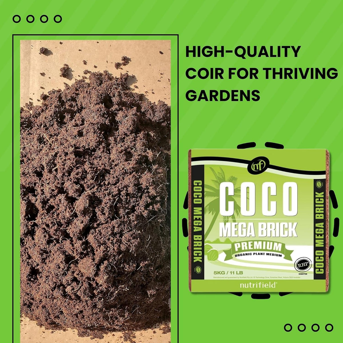 Coco Mega Brick 5kg | Compressed Coconut Coir Block Expands to 55L | Premium Quality Hydroponic Growing Medium, Pre-Buffered, Low EC Substrate for Indoor Outdoor Plants