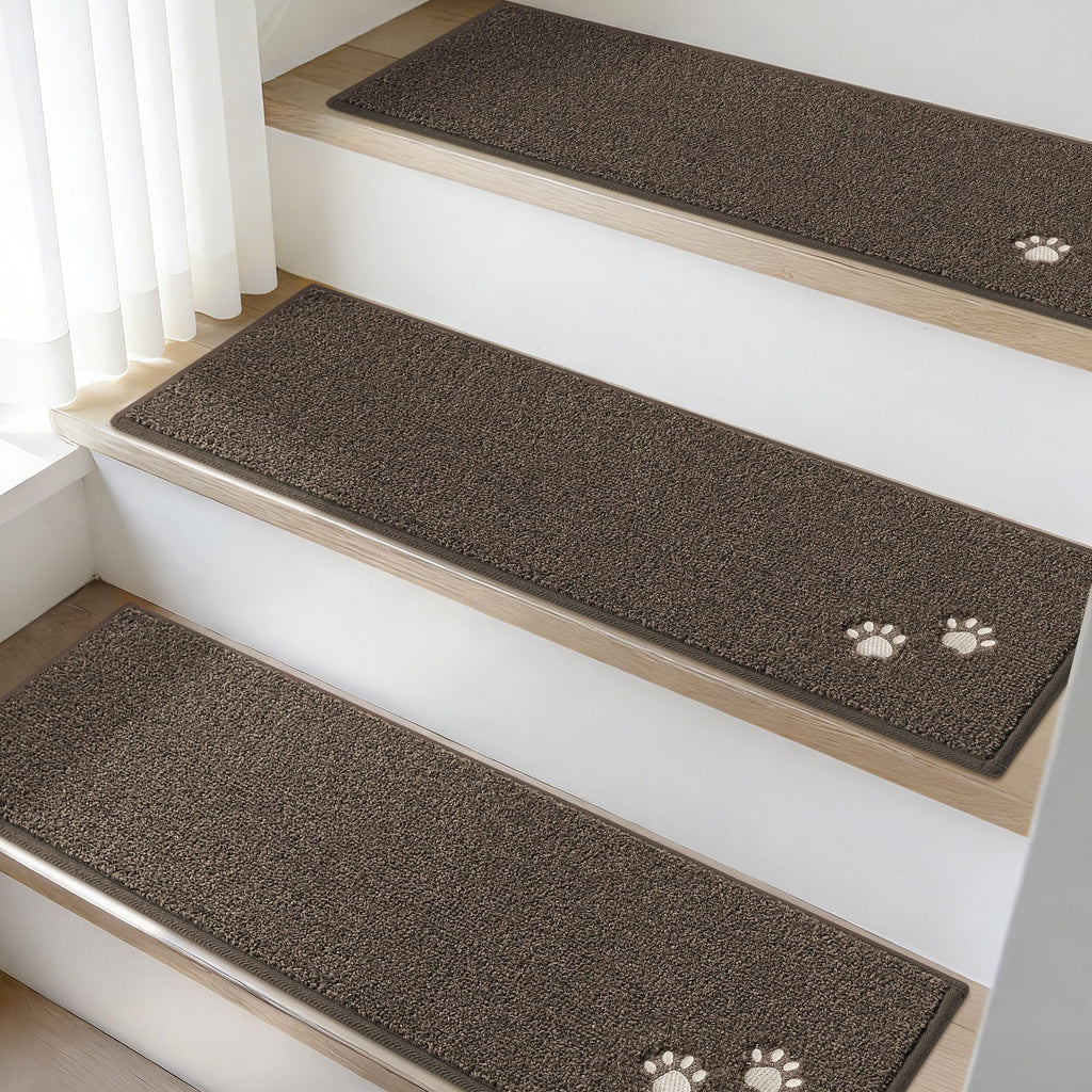 BEQHAUSE Stair Treads for Wooden Steps 28inX9in, Non Slip Carpet Stair Treads Indoor Stair Runners Machine Washable, Soft Stair Rugs Mat Surface Polyester TPE Backing, 4pcs, Beige