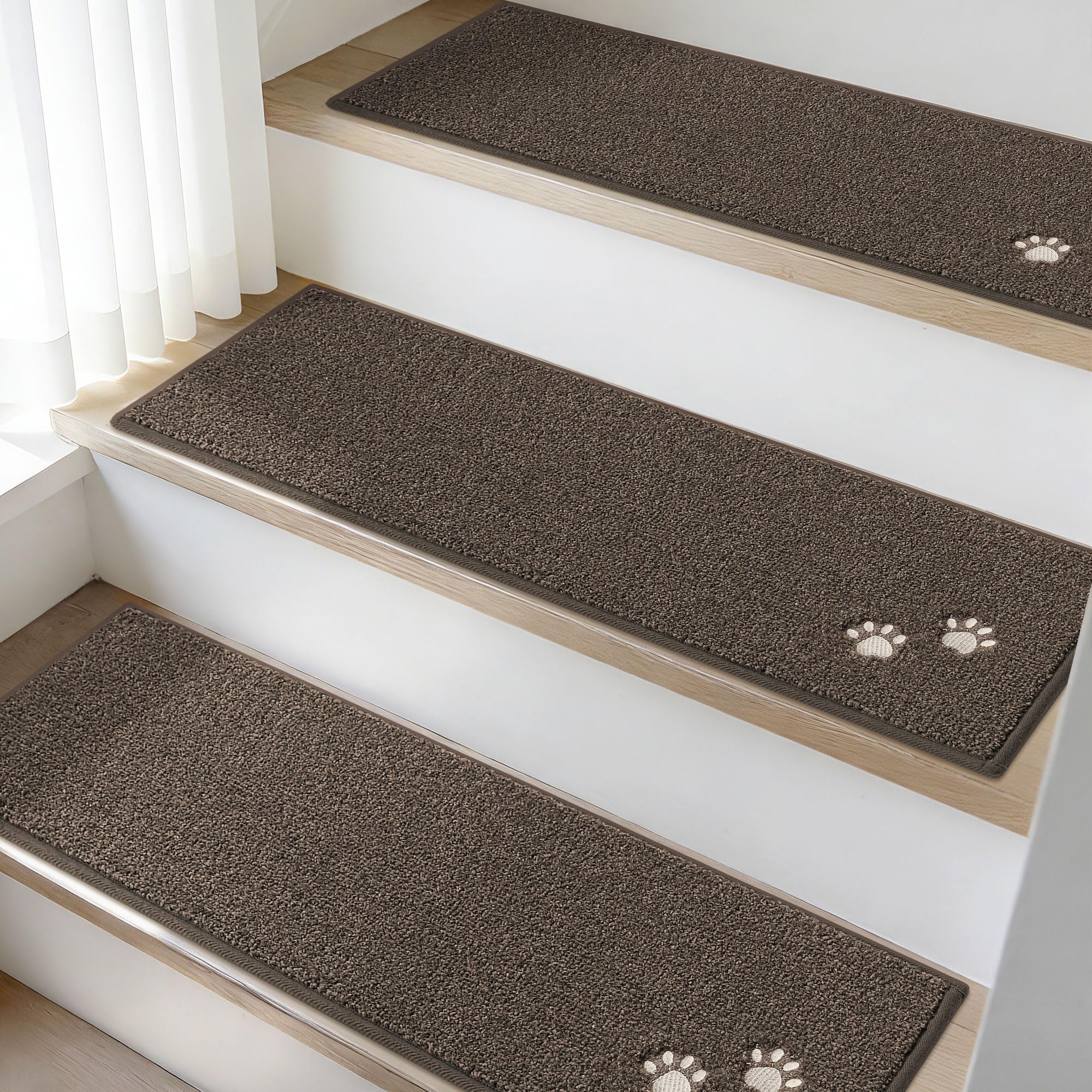 BEQHAUSE Stair Treads for Wooden Steps 28inX9in, Non Slip Carpet Stair Treads Indoor Stair Runners Machine Washable, Soft Stair Rugs Mat Surface Polyester TPE Backing, 4pcs, Beige