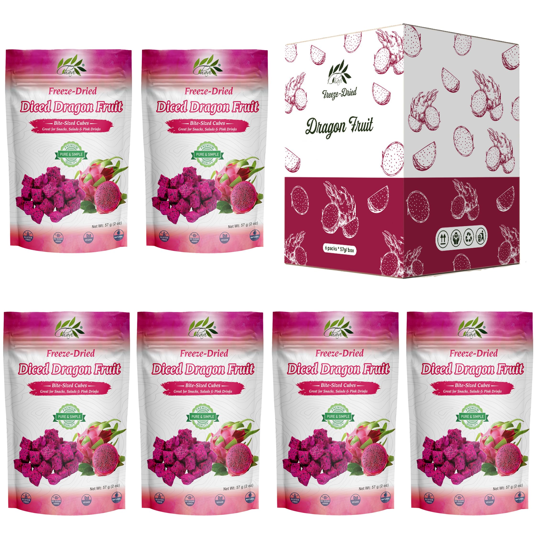 CHAVI Freeze Dried Fruits - Mixed | 6 in 1 | No Added Sugars or Preservatives - Non-GMO, Vegan, Gluten-Free | Gift Box | 230 g | 8.1 oz | 6 Cans