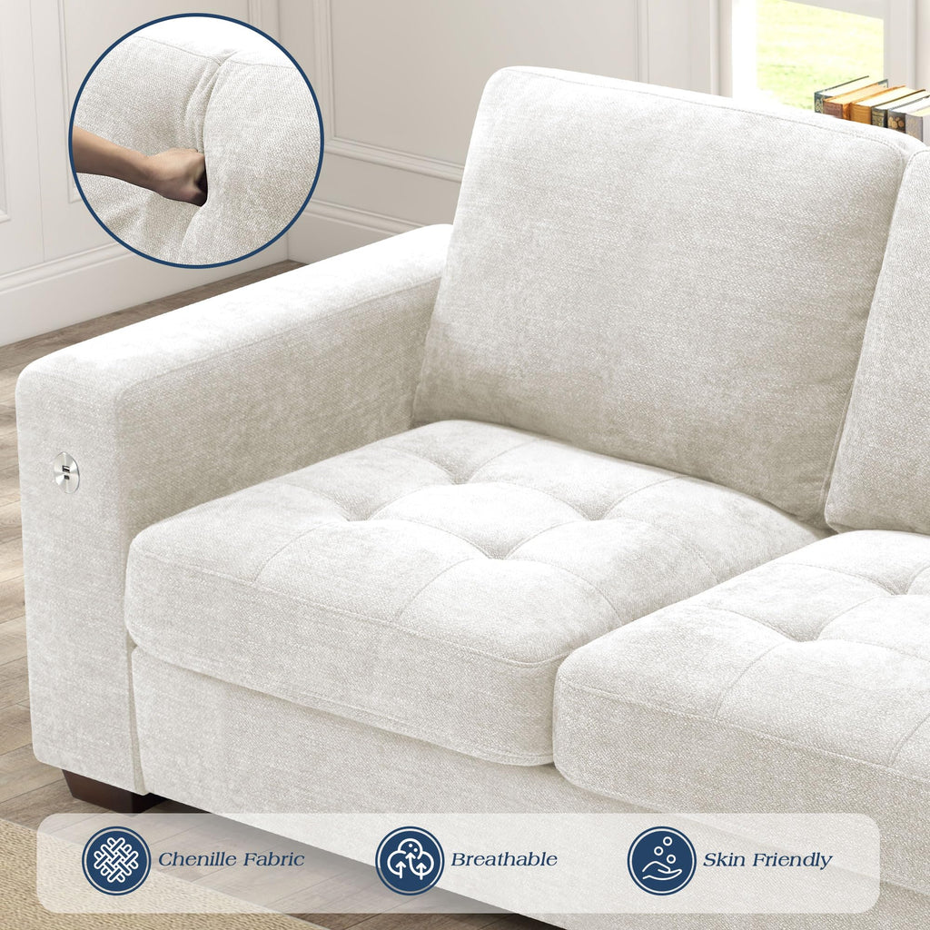WorthFurni Sofas for Living Room, Chenille Loveseat Couch Set, Small Sofa, 3 Seater Sofa, USB Charging, Removable Sofa Cover,Solid Wood Frame, Easy to Install(70inch,Beige)