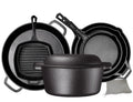 Bruntmor 8 Piece Cast Iron Cookware Set - Pre-Seasoned Pots and Pans Set with Cast Iron Skillets, Grill Pan, Dutch Oven, Pizza Pan, and Scrubber - Heavy Duty Cooking for Home Kitchen or Camping