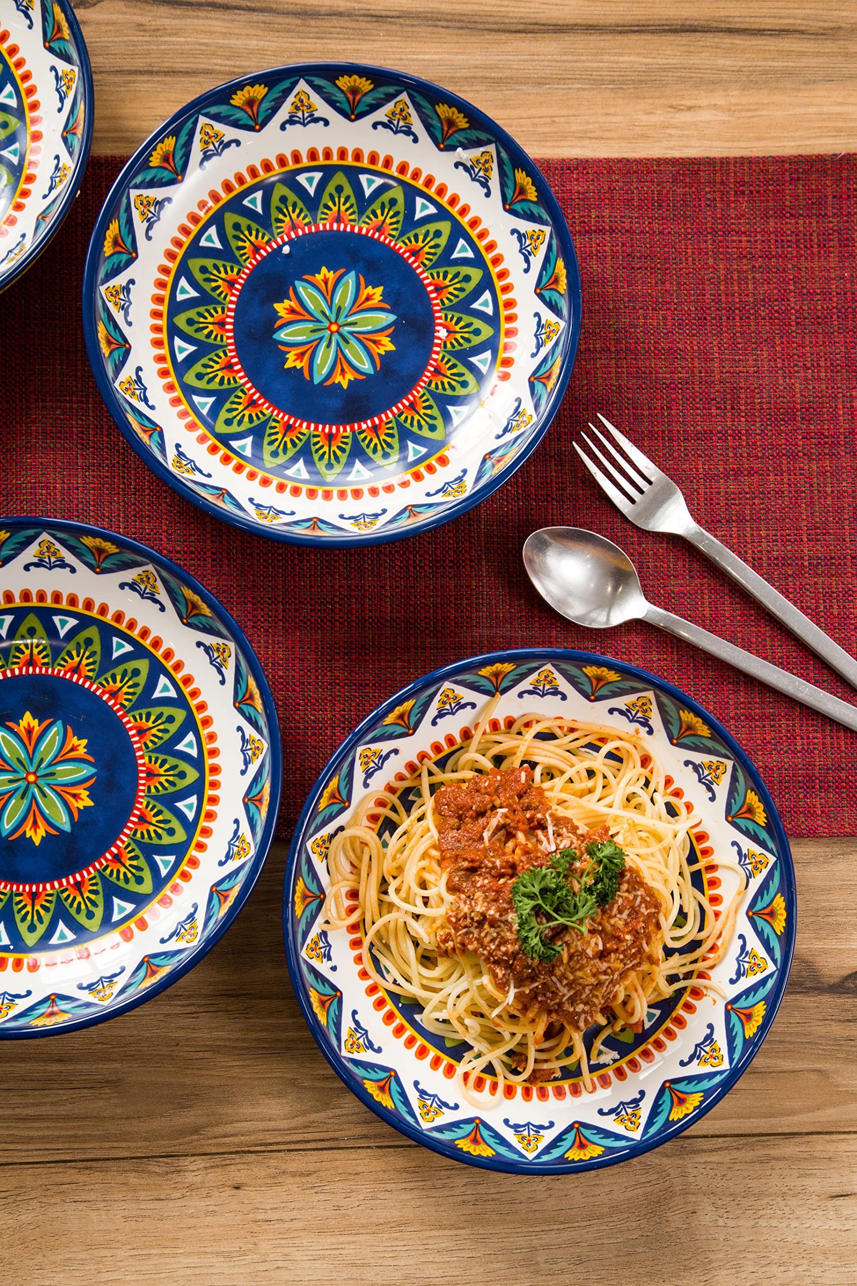 Bico Blue Talavera Pasta Bowls, 35oz Salad Bowl Set of 4, Large Ceramic Serving Dinner Bowls for Soup and Cereal, Microwave and Dishwasher Safe, Gift for Housewarming and Thanksgiving