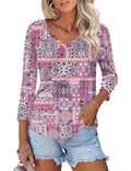 KTILG Women's V Neck T Shirts 3/4 Sleeve Blouse Summer Tops Dressy Casual Solid Basic Tees