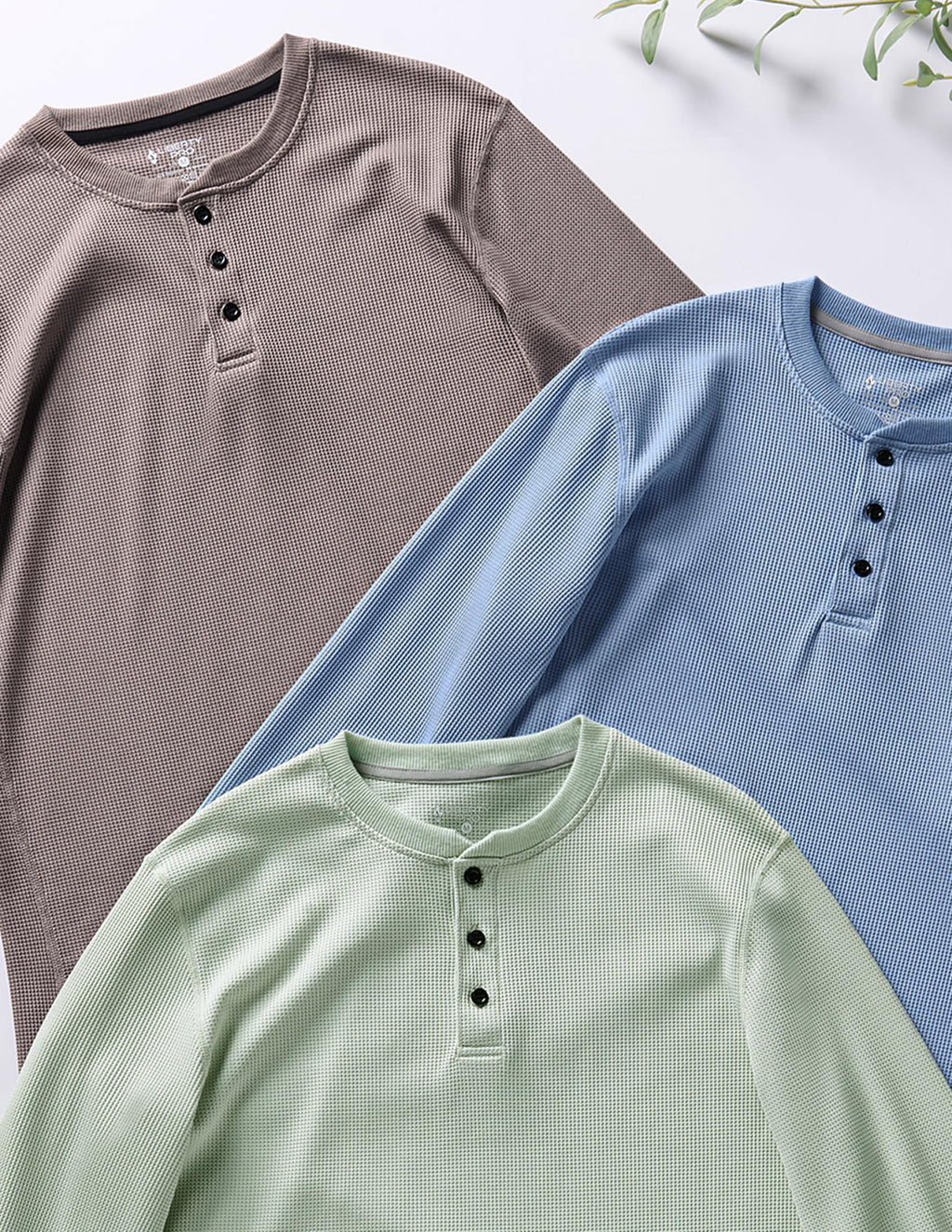 Liberty Pro 3 Pack Mens Waffle Henley Thermal Long Sleeve Shirts, Casual Fitted Fall Shirts for Men