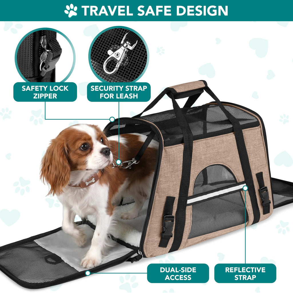 PetAmi Airline Approved Pet Carrier for Cats & Small Dogs, Soft Sided TSA Travel Carrier Bag with Sherpa Bed, Breathable Mesh Ventilation, Collapsible Bowl, Fits Under Seat, Up to 18 lbs, Small Black