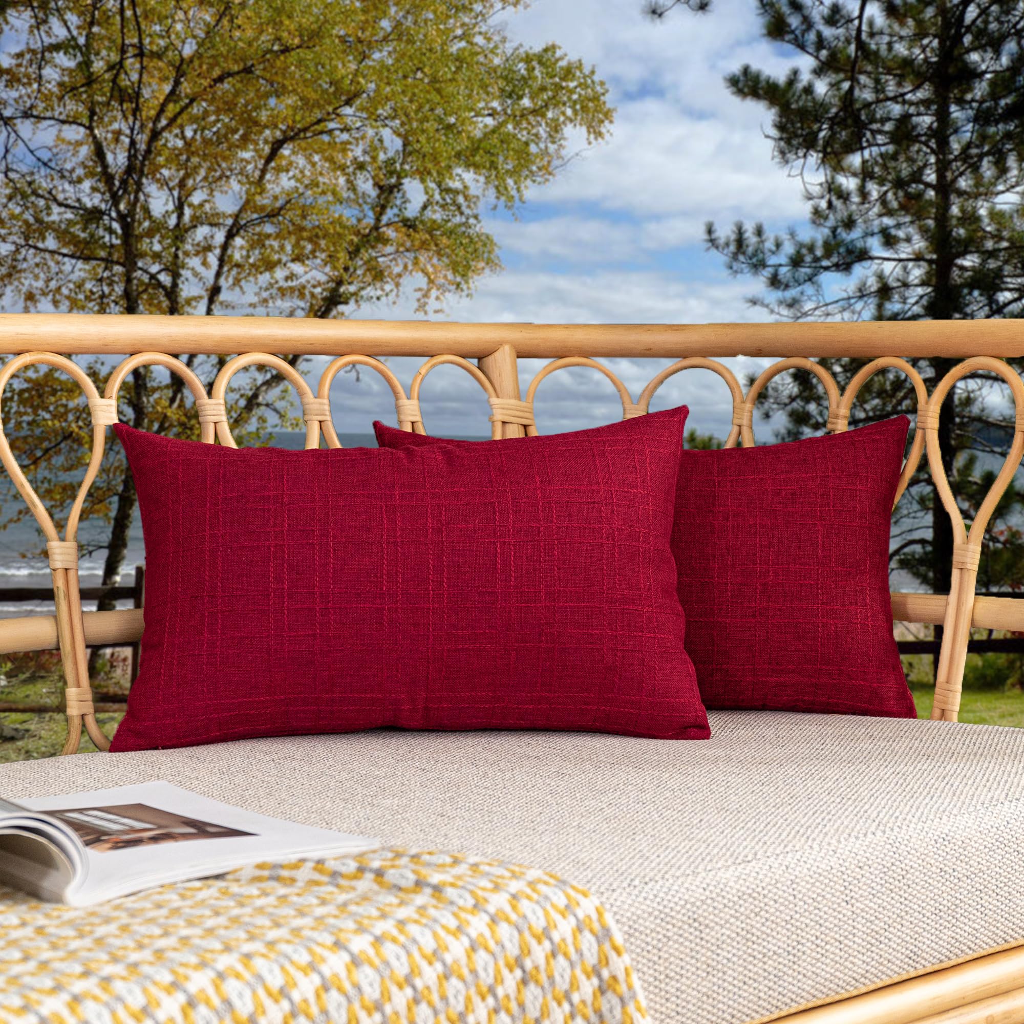Kevin Textile Pack of 2 Outdoor Waterproof Pillow Covers Checkered Decorative Cushions Sham Throw Pillowcases Shell for Patio Tent Garden Couch Bed Sofa 16x16 Inch Army Green