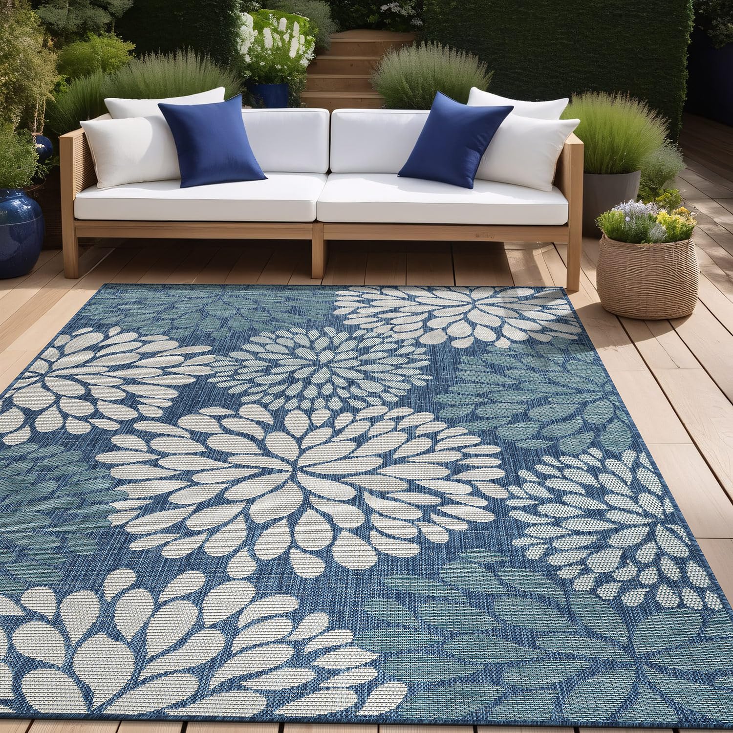 Beverly Rug Outdoor Rug 5x7 Modern Bordered Area Rugs for Indoor and Outdoor Patio Deck Porch Garden Waterproof Weather Sun Resistant Washable Outside Carpet (5 x 7 Beige)