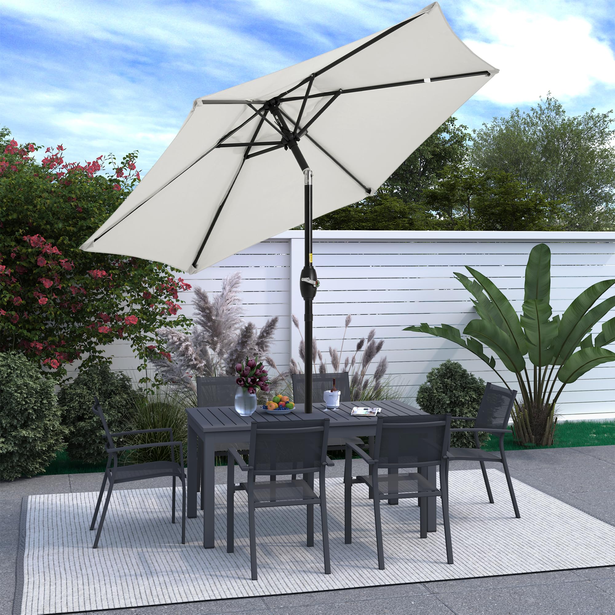 SUNVIVI OUTDOOR Outdoor Patio Umbrella, Patio Umbrella, Market Umbrella, Large Outdoor Umbrella, Metal Pole Umbrella with Push Button Tilt and Crank, Polyester Canopy