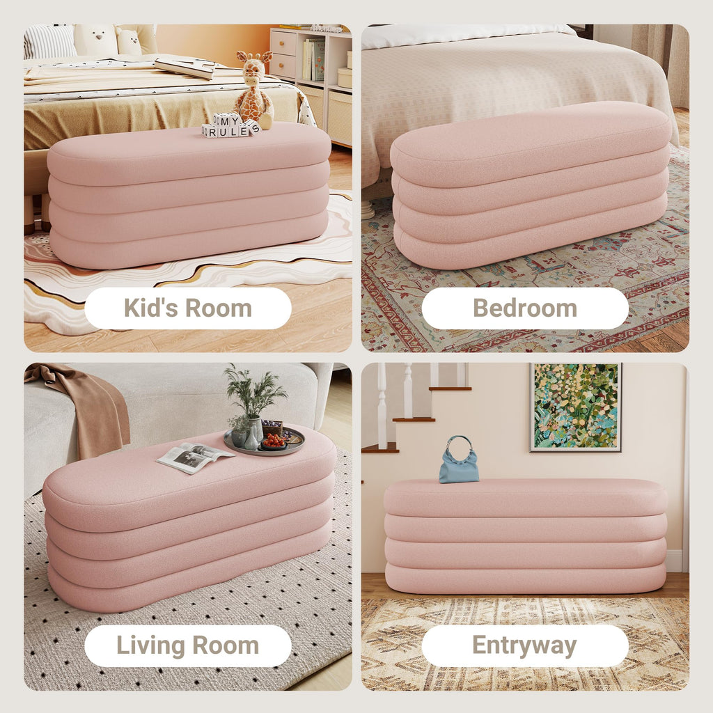 Busaurus Storage Ottoman Bench 49.2 Inch Upholstered Fabric Storage Bench for Bedroom End of Bed Aesthetic Large Oval Ottoman for Living Room Entryway (Black)