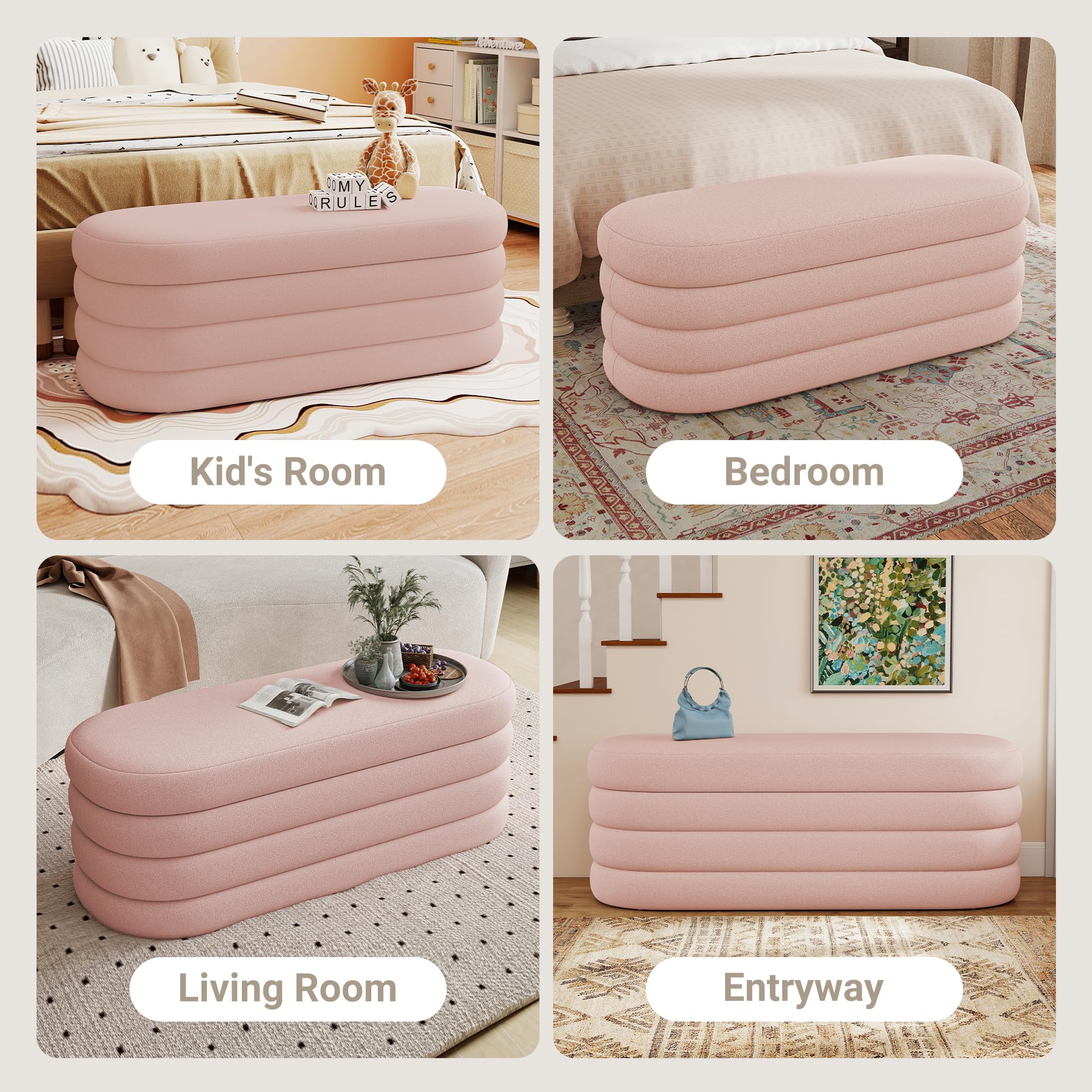 Busaurus Storage Ottoman Bench 49.2 Inch Upholstered Fabric Storage Bench for Bedroom End of Bed Aesthetic Large Oval Ottoman for Living Room Entryway (Black)