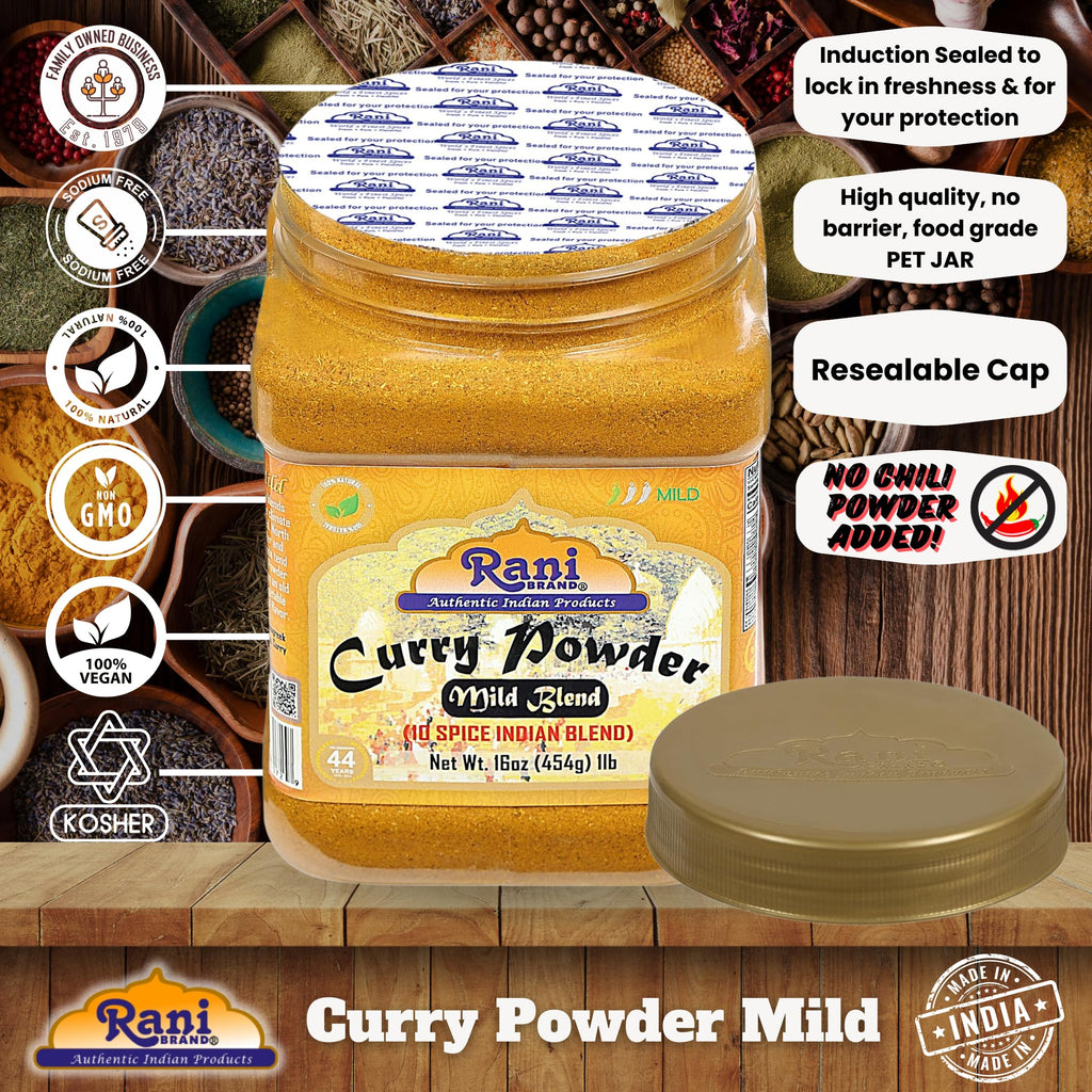 Rani Curry Powder Mild (10-Spice Authentic Indian Blend) 3oz (85g) PET Jar ~ All Natural | Salt-Free | NO Chili or Peppers | Vegan | No Colors | Gluten Friendly | NON-GMO | Kosher | Indian Origin