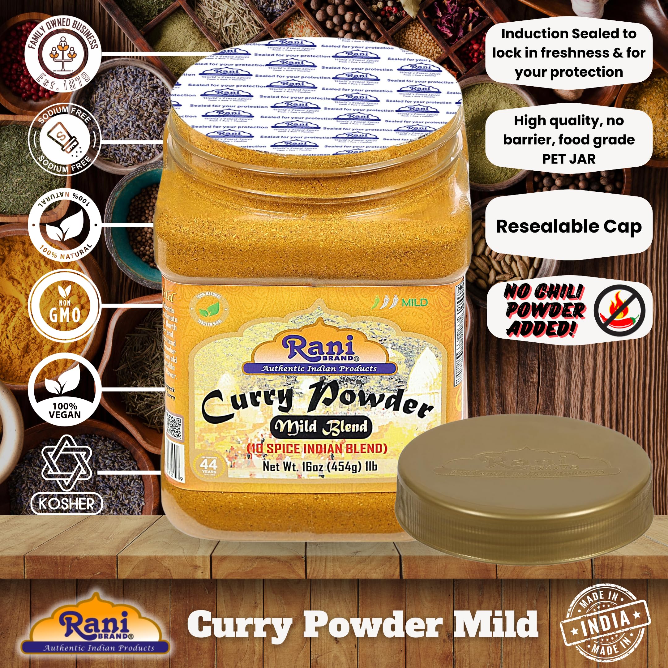 Rani Curry Powder Mild (10-Spice Authentic Indian Blend) 3oz (85g) PET Jar ~ All Natural | Salt-Free | NO Chili or Peppers | Vegan | No Colors | Gluten Friendly | NON-GMO | Kosher | Indian Origin
