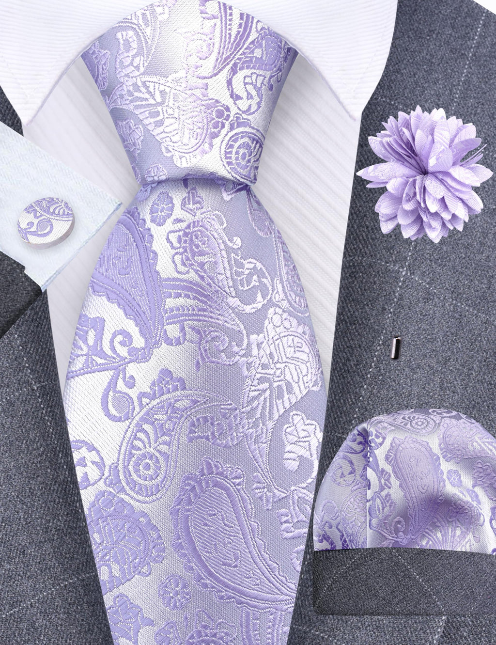 GUSLESON 3.15"（8cm） Mens Paisley Tie and Lapel Pin Necktie Hankerchief Cufflinks Set for Men