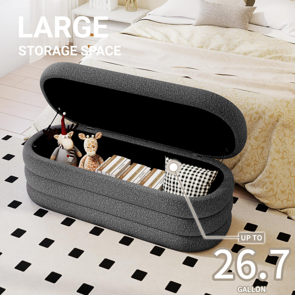 Busaurus Storage Ottoman Bench 49.2 Inch Upholstered Fabric Storage Bench for Bedroom End of Bed Aesthetic Large Oval Ottoman for Living Room Entryway (Black)
