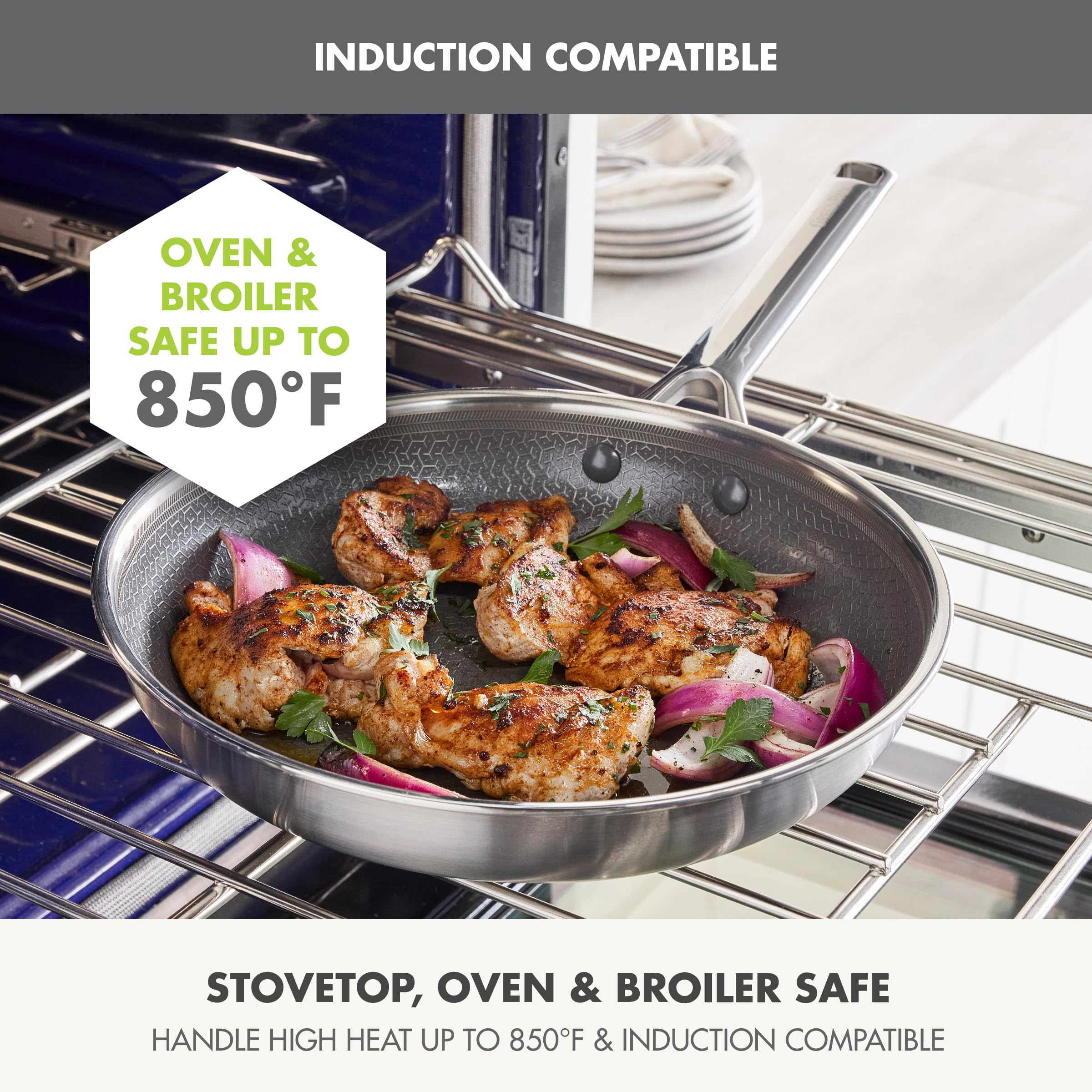 GreenPan Hybrid 9.5” & 11” Nonstick Stainless Steel Frying Pan Set, APEX Tri-Ply Thermobond PFAS-Free Ceramic Skillets, Induction & All Cooktop Compatible, Oven Temp to 850°F, Dishwasher Safe, Gold