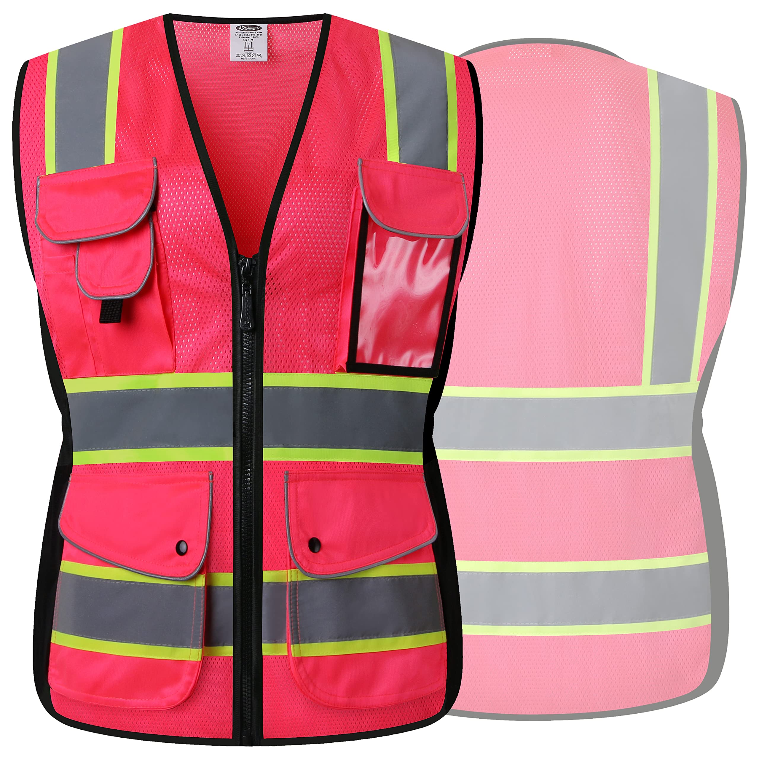 JKSafety Women Hi-Vis Reflective Safety Vest | Neon Color body Sewed Reflective Strips Breathable Lightweight ANSI Compliant