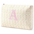 HBselect Initial Quilted Makeup Bag, Cotton Large Travel Make up Bag, Cute Floral Coquette Cosmetic Bag Toiletry Bag for Women Girls A