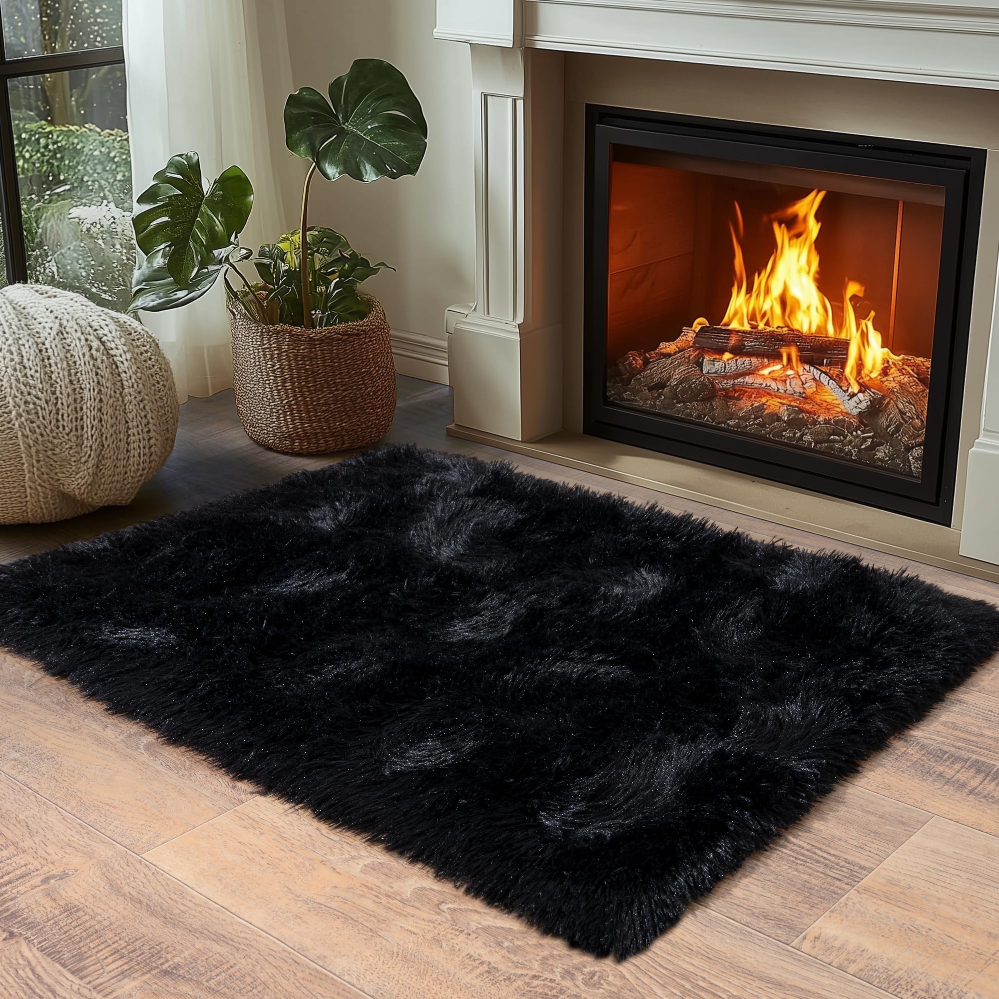 Beige Fluffy Rug for Bedroom 4x6ft - Ultra Soft & Non Slip Shaggy Area Rug, Comfy Durable Carpet for Living Room Kids Room Teens Dorm Home Decor, 1.7'' Thick Indoor Plush Carpets