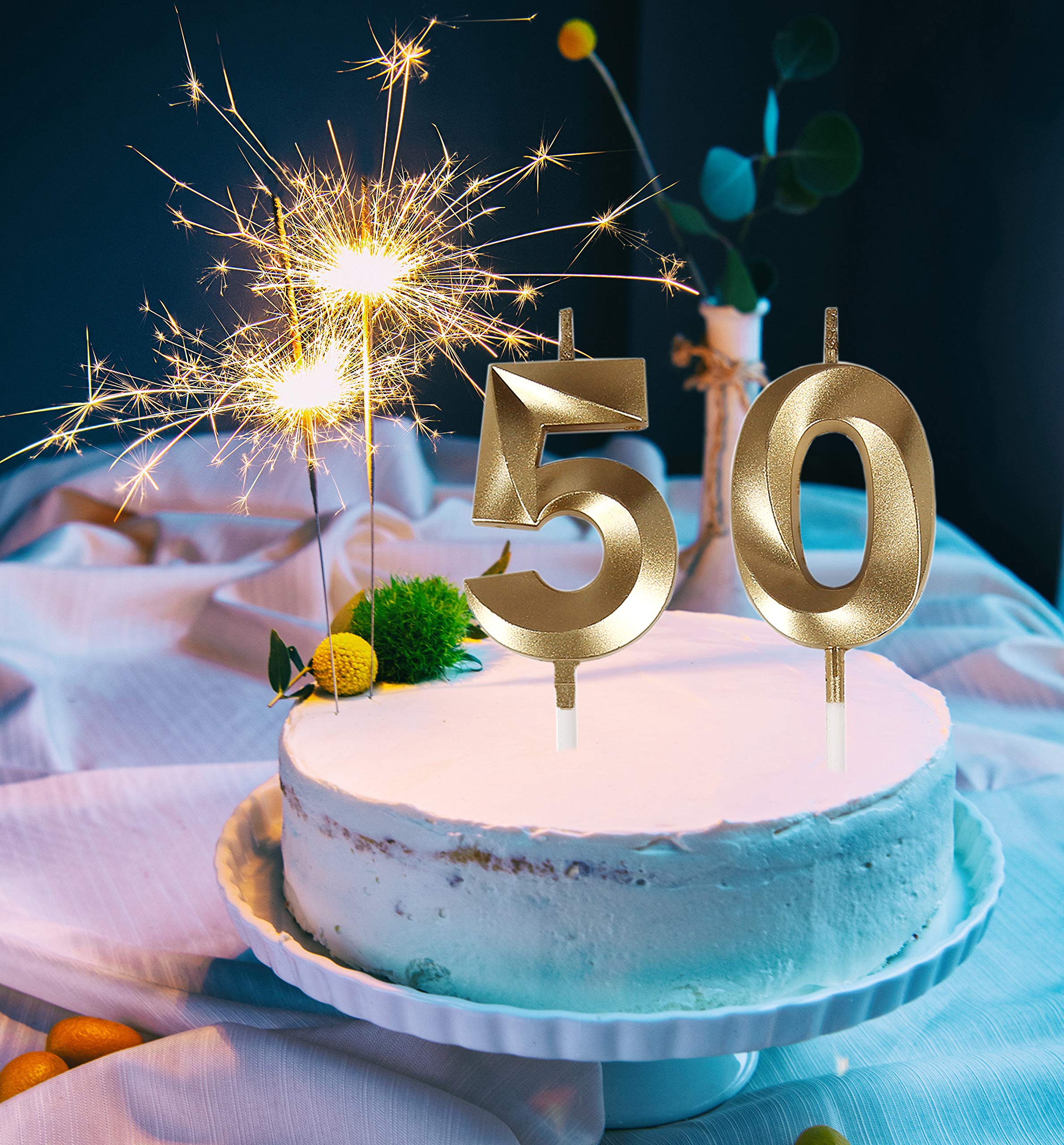 Bailym Black 50th Birthday Candles, Number 50 Cake Topper for Men Birthday Decorations Party Decoration