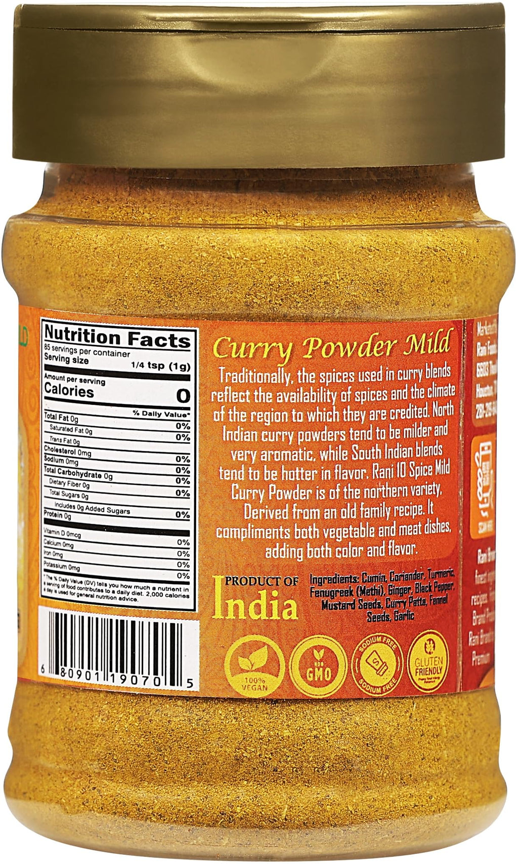 Rani Curry Powder Mild (10-Spice Authentic Indian Blend) 3oz (85g) PET Jar ~ All Natural | Salt-Free | NO Chili or Peppers | Vegan | No Colors | Gluten Friendly | NON-GMO | Kosher | Indian Origin