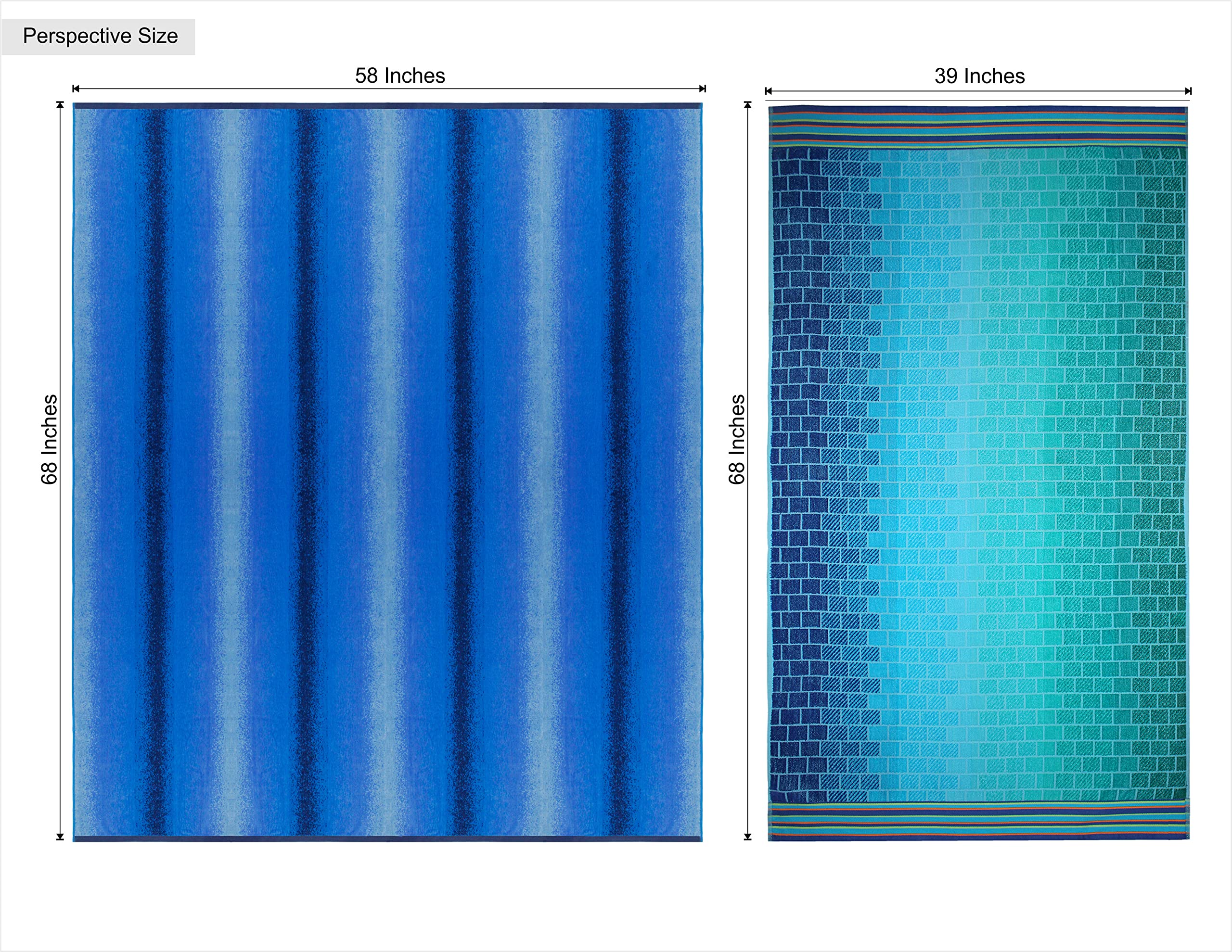 COTTON CRAFT Ombre Stripe Extra Wide Beach Towel for Two - 58x68 - Pure Cotton - Double Woven Jacquard Thick Plush Super Soft Luxurious Velour Pile - Pool Picnic Bath - 450 GSM - Blue