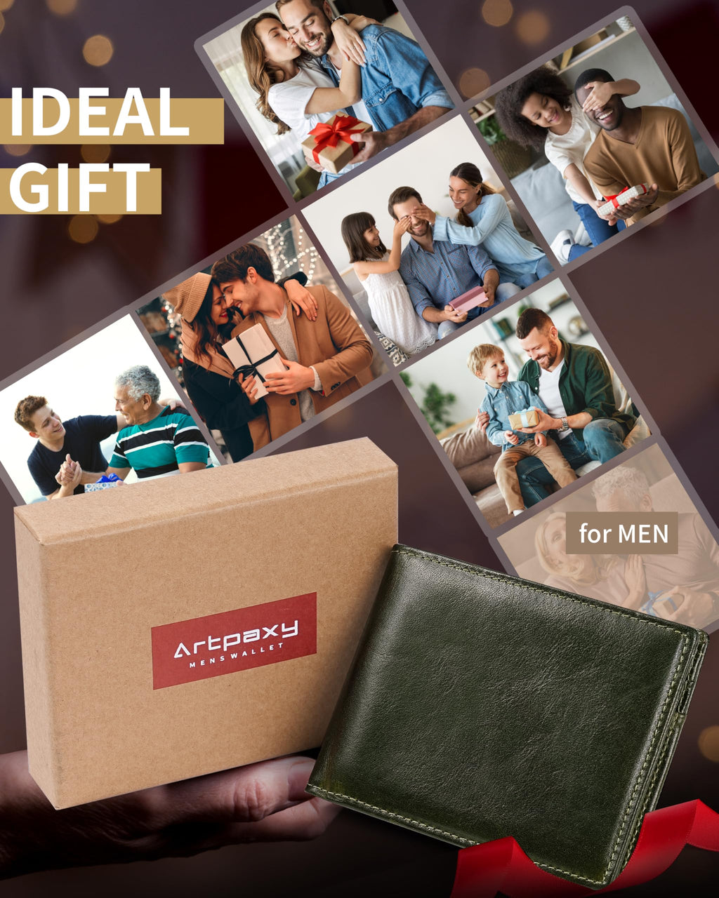 Artpaxy Mens Wallet Genuine Leather Bifold RFID Blocking Wallet for Men with 1 ID Window 13 Card Holders 2 cash pockets 1 Gift Box