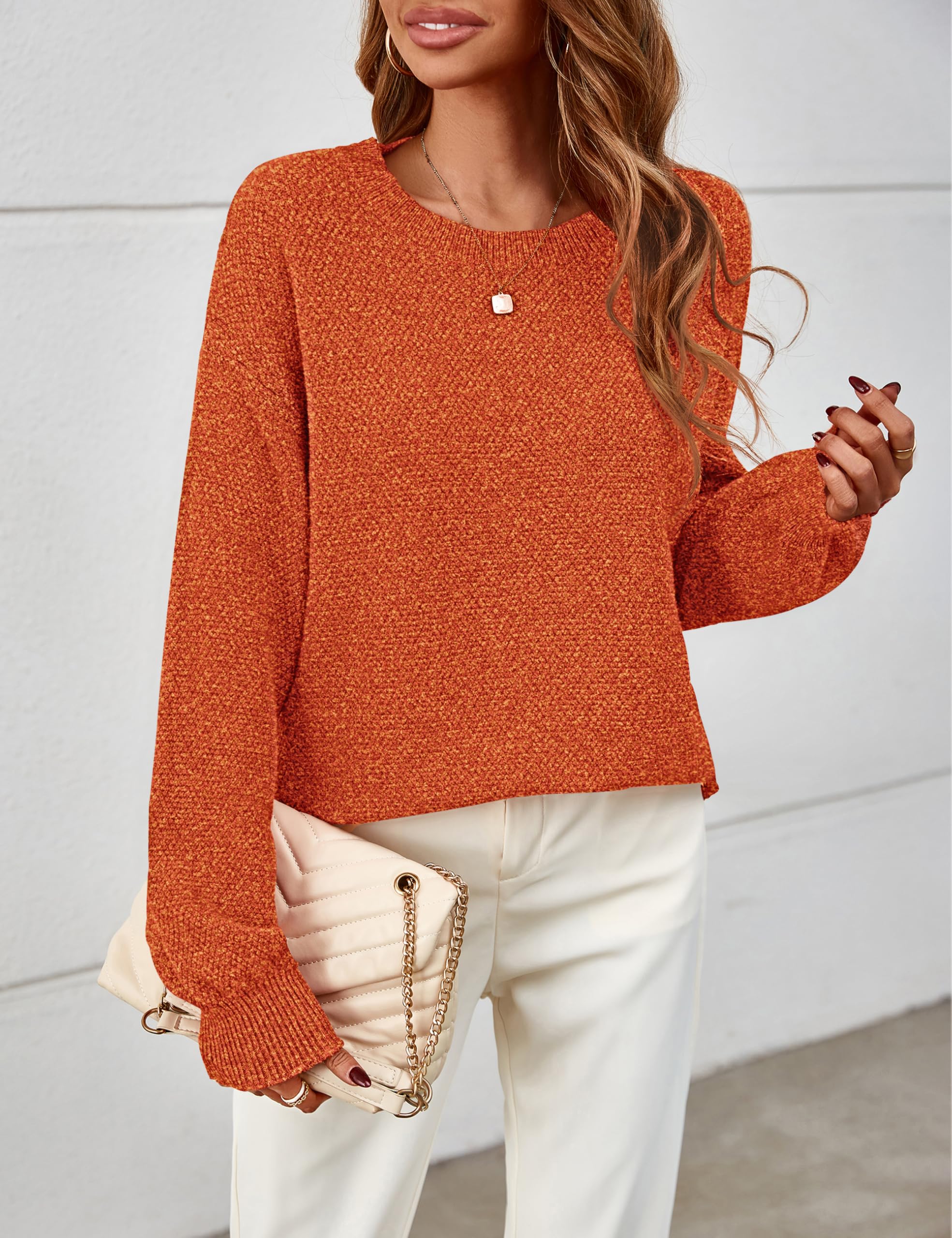 MEROKEETY Sweaters for Women Fall Winter 2026 Oversized Pullover Spring Crew Neck Long Sleeve Heathered Knit Tops