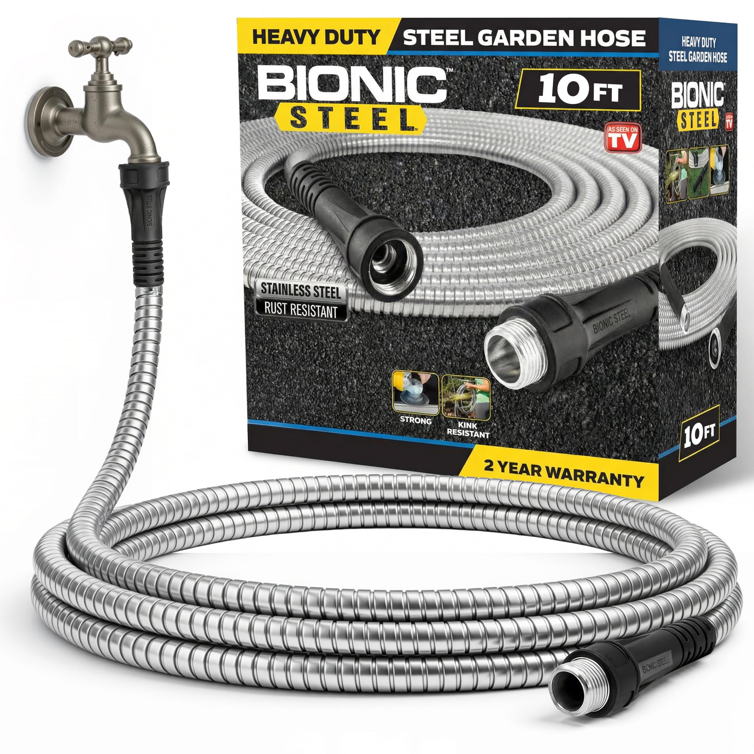 BIONIC STEEL 3Ft Short Garden Hose, 3 Ft x 5/8 In. Connector Hose for Reel, Leak Proof Connection, Heavy Duty, Non Kinking, Flexible, Hose Extension