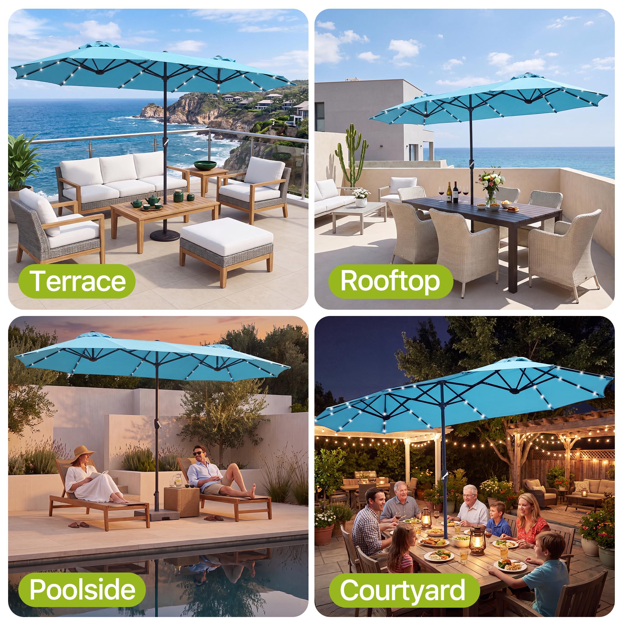 FREE SOLDIER 13ft Patio Umbrella Double Sided Outdoor Umbrella for Patio Table Umbrella with Solar lights for Garden Yard Pool (Beige)