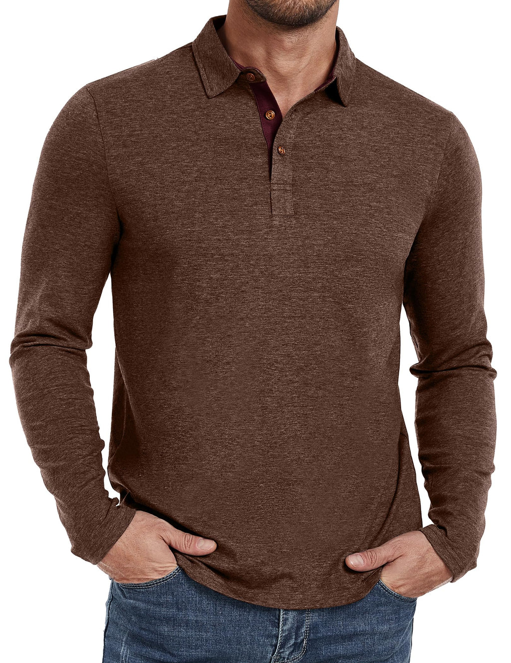 PEGENO Mens Polo Short/Long Sleeve Shirt Classic Button Basic Solid Color Designed Collared Polo Shirt Fashion Casual Shirts