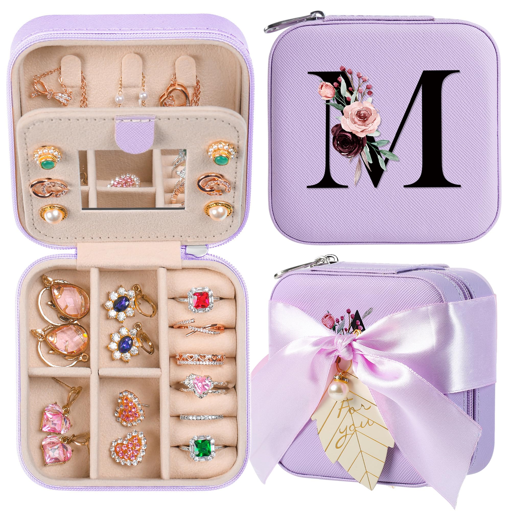 AYGXU Travel Jewelry Box for Women and Girls - Small Case With Initial A-Z - Teacher Gifts