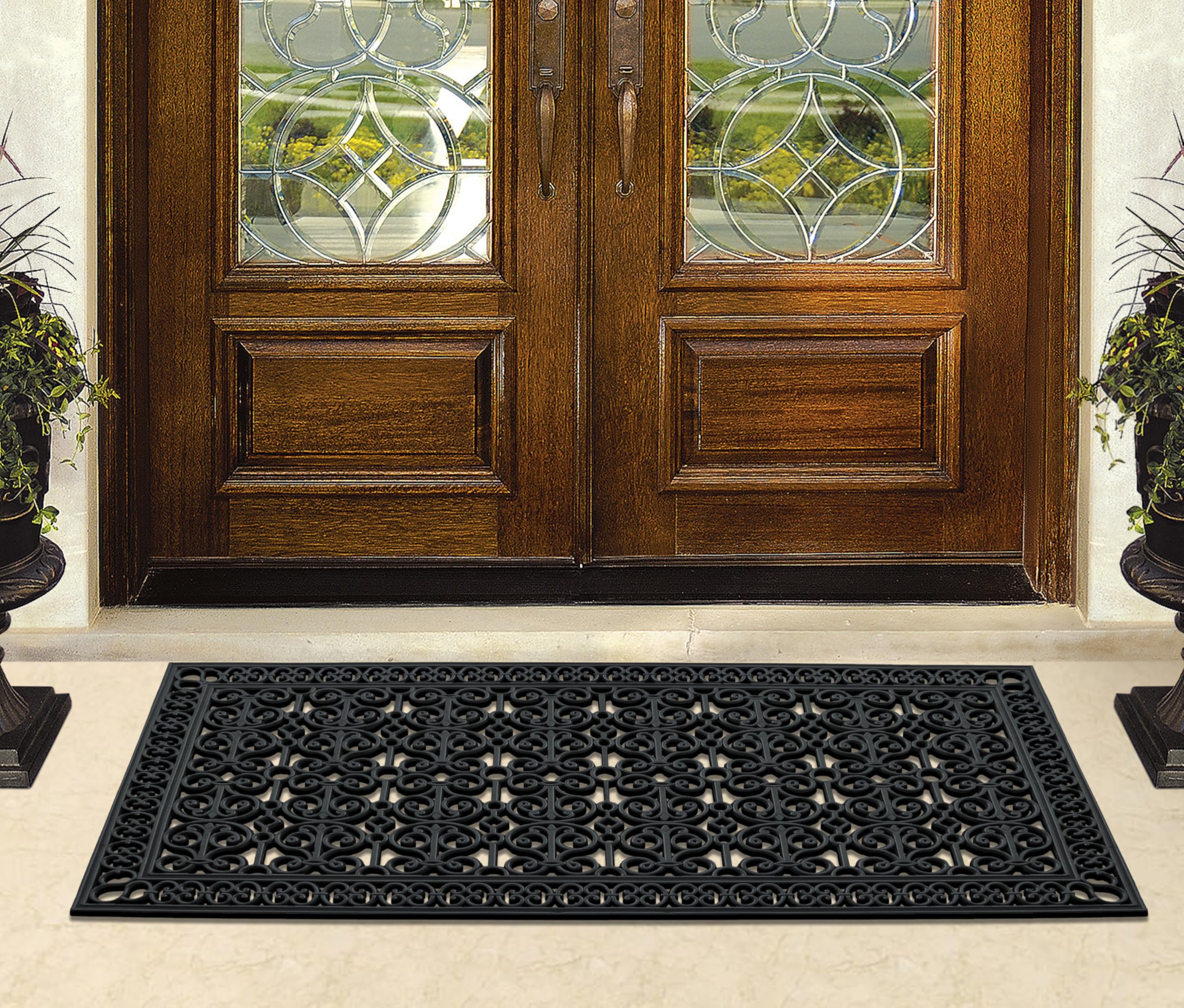 A1 Home Collections 19-LB Heavy Duty Rubber Doormat 24"×57" - Won't Blow Away | Outside Front Door Mat, Mud Dirt Scraper, Non-Slip Drainage Mat for Entryway Patio Garage, All-Weather, 100% Rubber Mats