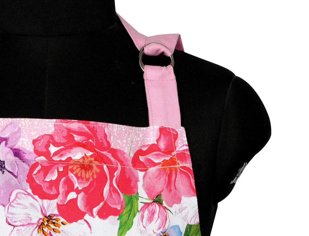 AMOUR INFINI Cotton Aprons for Women with Pocket, Adjustable Strap & Waist Ties - Washable Aprons for Baking, Cooking, Gardening (27.5 x 33 Inches - Blooming Floral)
