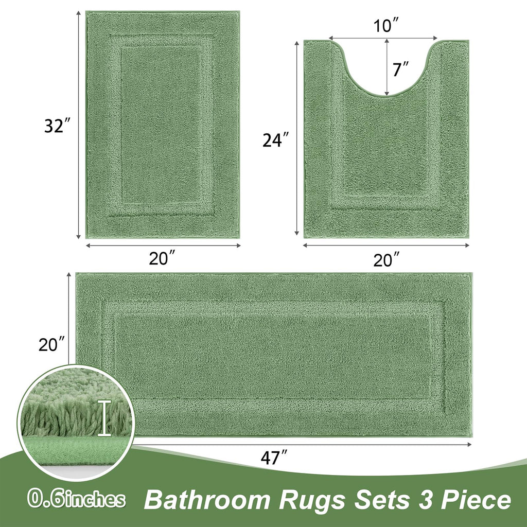 SHACOS Black Bathroom Rugs Sets 3 Piece, 16"x24" + 20"x32" Non Slip Bath Mat and 20"x24" Toilet Rugs U Shaped Washable, Soft Fluffy Water Absorbent Bath Rugs for Bathroom