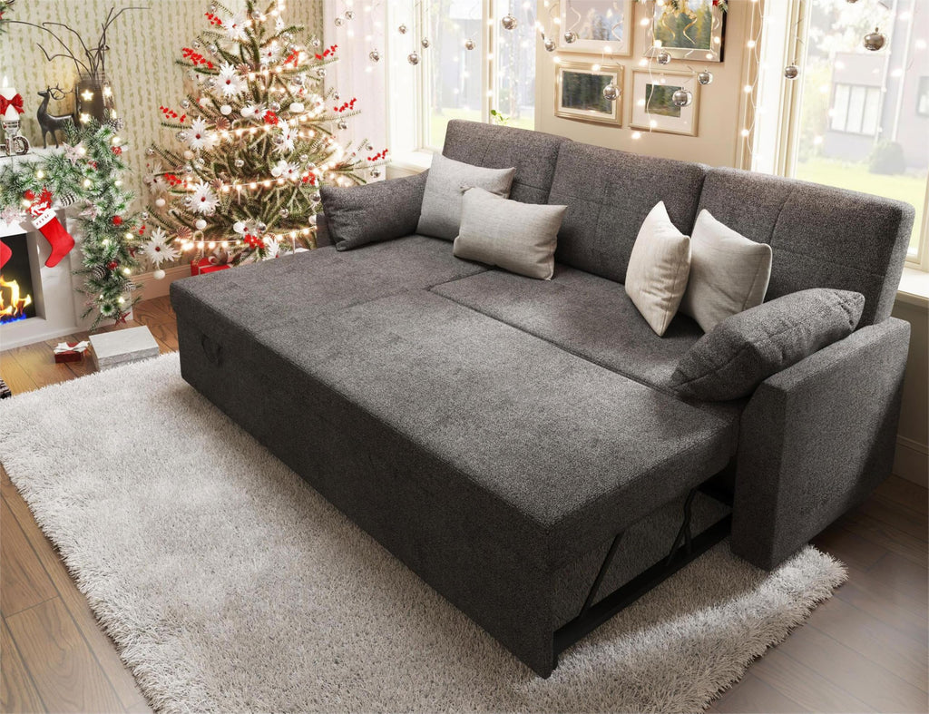 PaPaJet Sofa Bed, Sleeper Sofa with Storage Chaise, L Shaped Sofa with Pull Out Bed, Oversized Sofas for Living Room, Beige