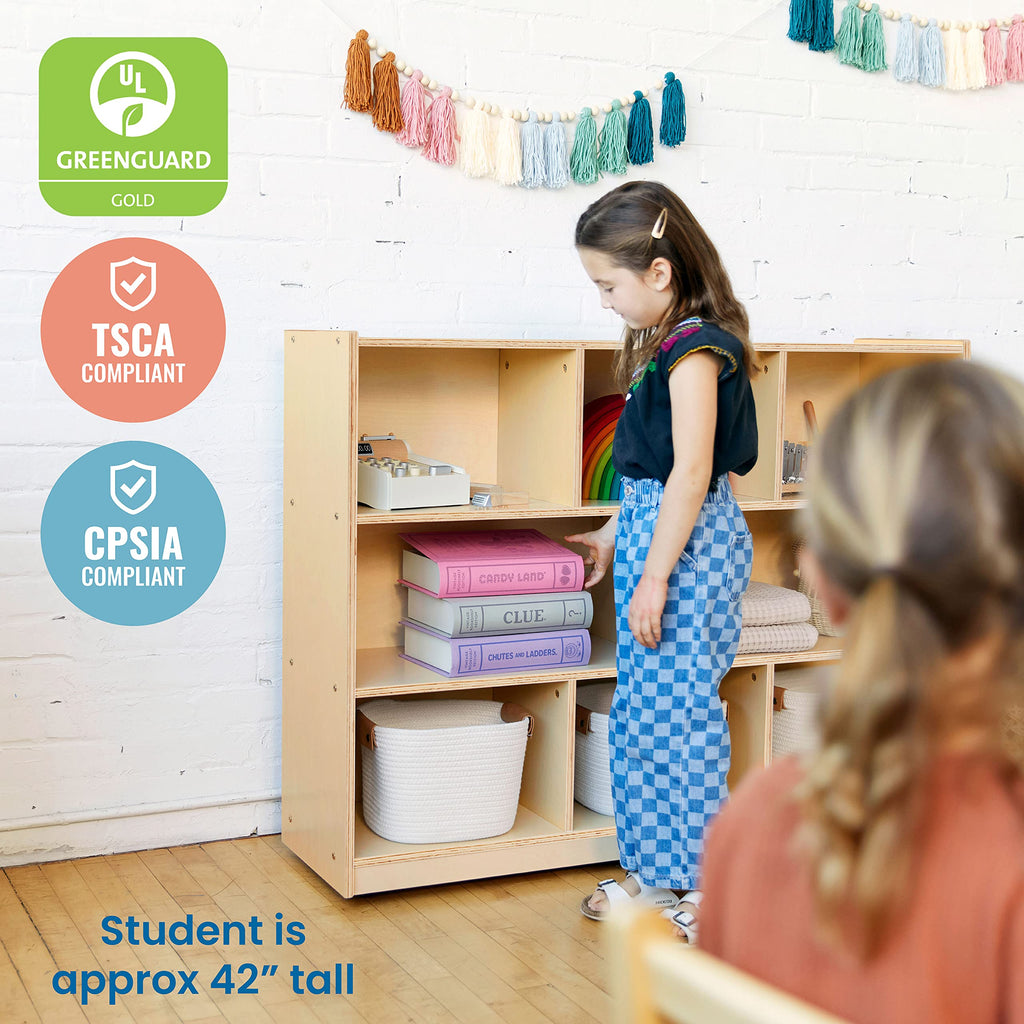ECR4Kids 8-Compartment Mobile Storage Cabinet, Elementary, Classroom Furniture, Grey Wash