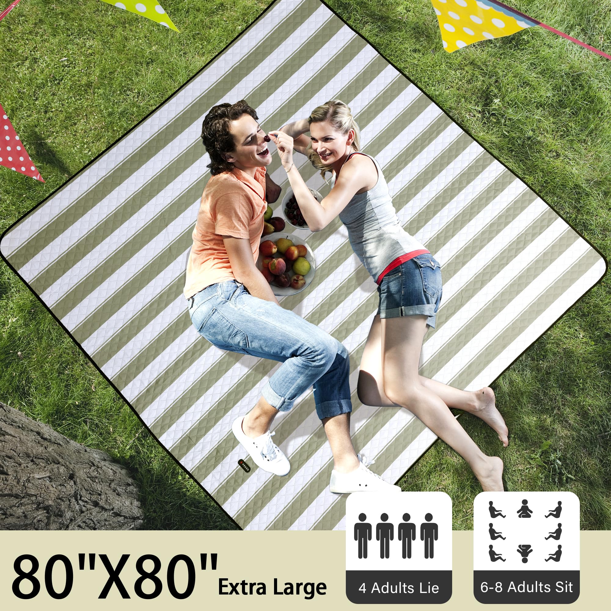 HX&OD Extra Large Picnic Outdoor Blanket, 80”x60” Waterproof Picnic Mat Foldable Camping Blanket Portable with Carry Strap for Beach Mat Outdoor Camping Party(Yellow)
