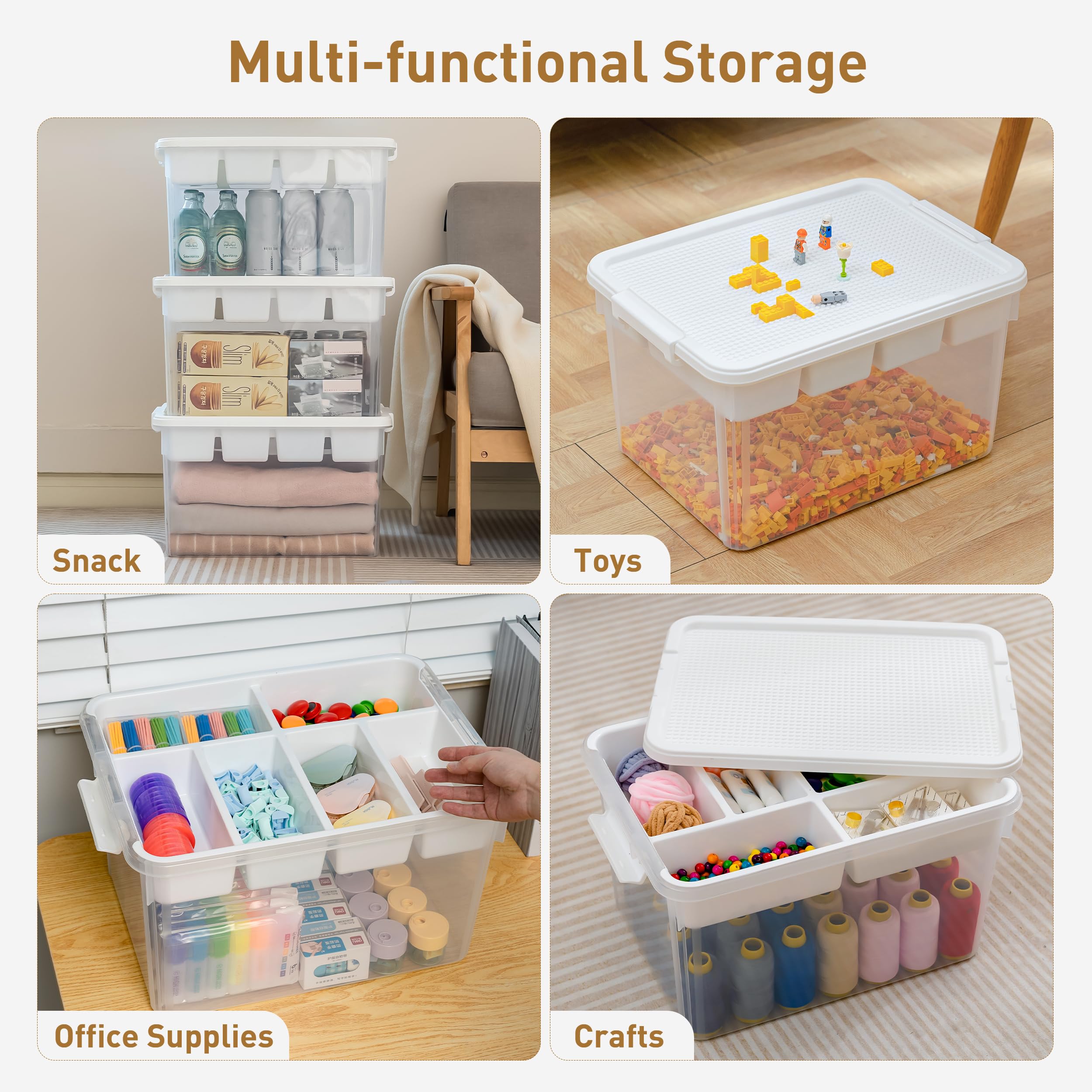 Citylife 17 QT Plastic Storage Box with Building Baseplate Lid and Removable Tray Craft Organizers and Storage Clear Storage Container for Organizing Bead, Tool, Sewing