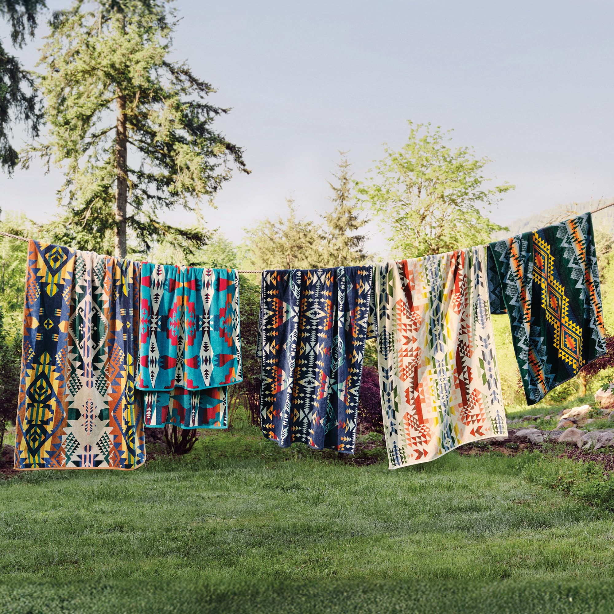 Pendleton Oversized Jacquard Spa Towels, 40 x 70 inches Bath Towels, 100% Cotton, Soft and Quick Dry for the Beach, Hot Tub, Pool - Highland Peak Aqua