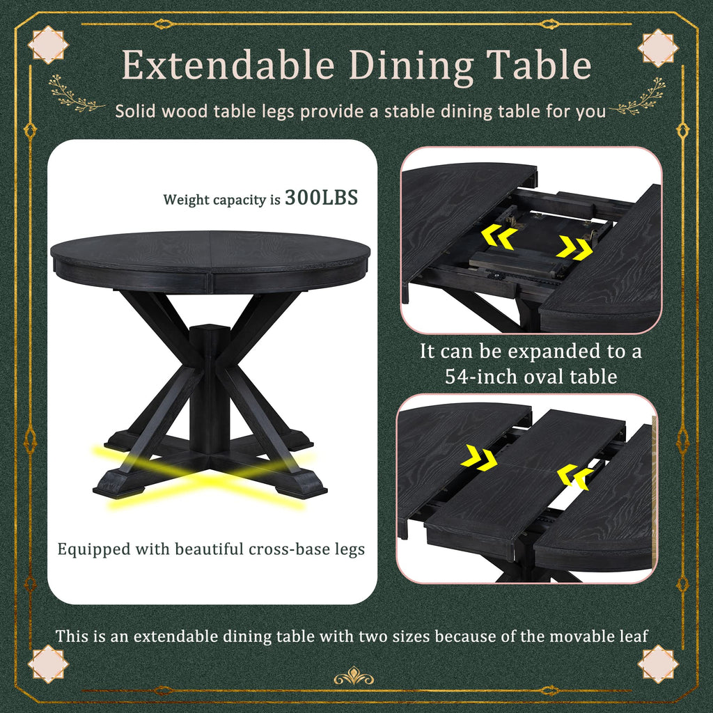 LUMISOL Round Dining Table for 4-6 People, 41"-57" Extendable Kitchen Table with 16" Removable Leaf for Small Places, Kitchen, Dining Room, Espresso