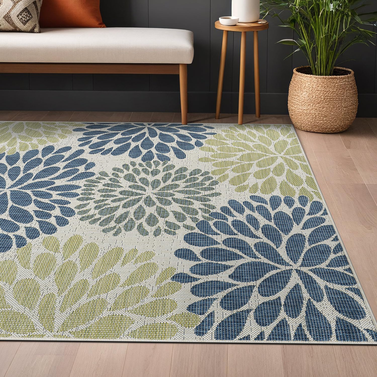 Beverly Rug Outdoor Rug 5x7 Modern Bordered Area Rugs for Indoor and Outdoor Patio Deck Porch Garden Waterproof Weather Sun Resistant Washable Outside Carpet (5 x 7 Beige)