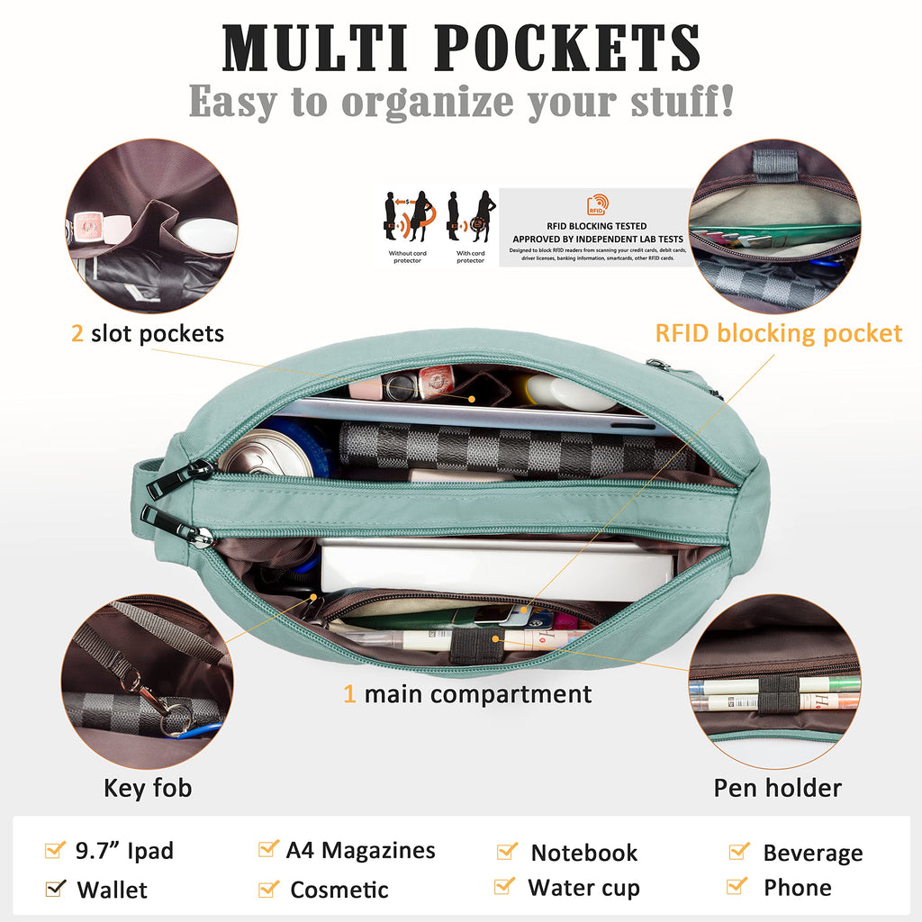 VOLGANIK ROCK RFID Purses for Women Fabric Nylon Multi Pocket Crossbody Bag Ladies Travel Handbag