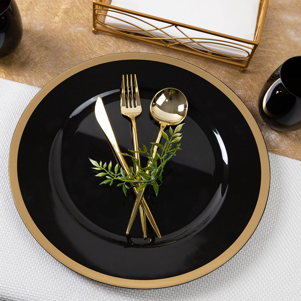 PARTY BARGAINS 13-Inch Charger Plates - 96 Pack, Clear Gold Rim, Heavy-Duty Disposable Chargers for Elegant Dining - Ideal for Weddings and Formal Events